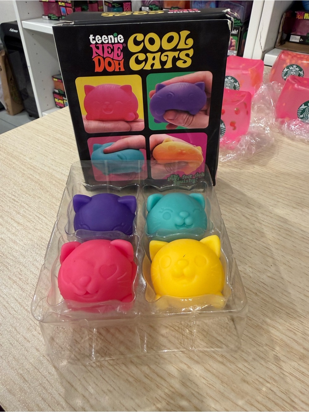 Cool Cats Squishy Stress Toys - Purple, Teal, Pink, Yellow